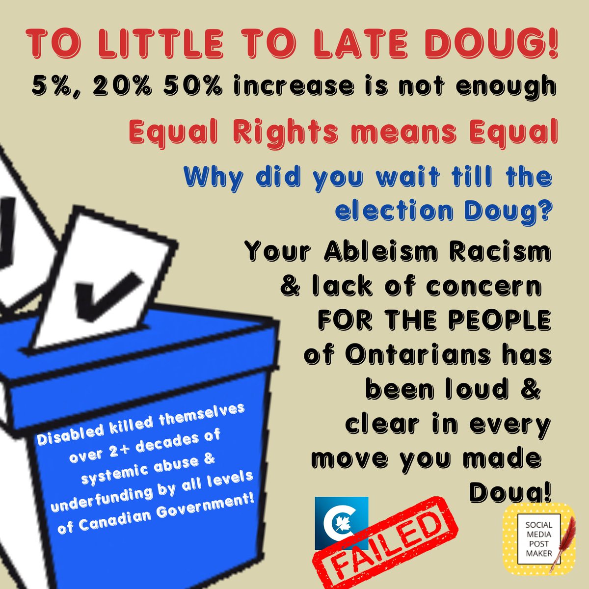 canada_disabled's tweet photo. @Avis_Favaro @avery_haines 
#PWDAllies #PWDAlliesON #PWDVote2 @Nanos #ODSP #ODSPoverty 
@AndreaHorwath @OntarioNDP @OLPWarRoom @liberal_party @OntLiberal @StevenDelDuca 
@EvanLSolomon
@RosieBarton
@MikeSchreiner
@fordnation
@DrFullertonMPP 
#Ford 800,000 #PWD #ODSP 🗣️🕰️⬆️💋👋🛎️🎉 https://t.co/9aZcvkSTun