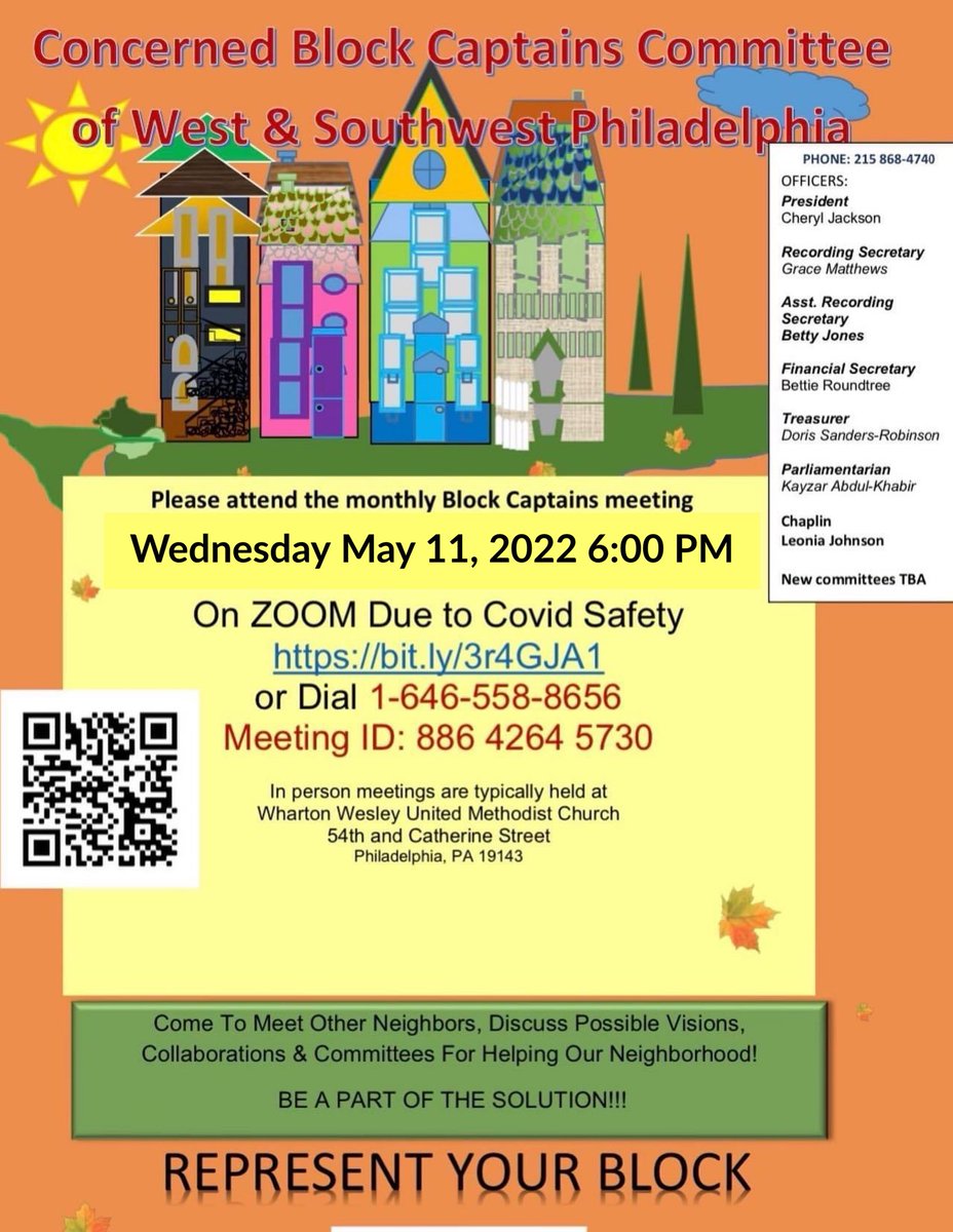 cbcwestsouthwe1's tweet photo. Join us Tomorrow | May 11, 2022 for our Block Captains Meeting of West &amp; Southwest Philadelphia! The meeting will start @ 6:00pm at on @zoom due to COVID Safety #cbcwswphilly #BlockCaptains https://t.co/GF7gcRr2tG
