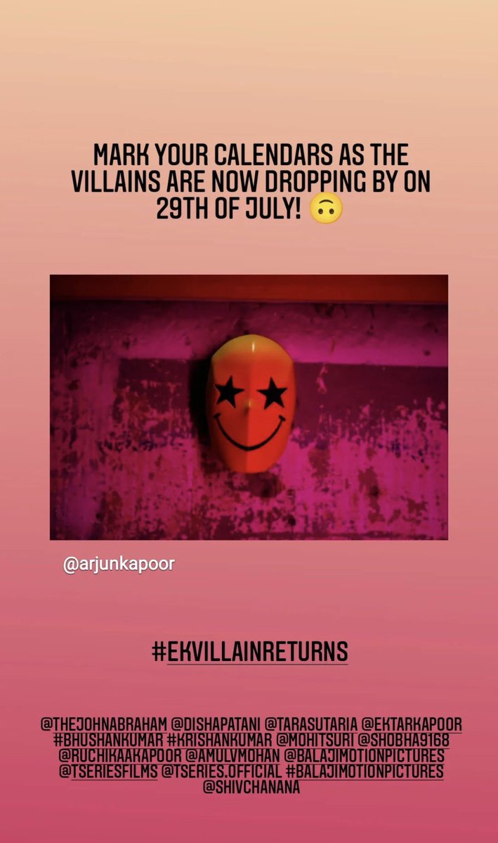 ArjunKapoorCafe's tweet photo. On the occasion of #10YearsOfArjunKapoor we are blessed with new release date for his most awaited movie πΏπ₯#EkVillainReturns
π29th July 2022π
.
#JohnAbraham #ArjunKapoor #DishPatani #TaraSutaria @ektarkapoor #BhushanKumar @mohit11481 @amul_mohan @balajimotionpic @TSeries https://t.co/sUBJmiih67