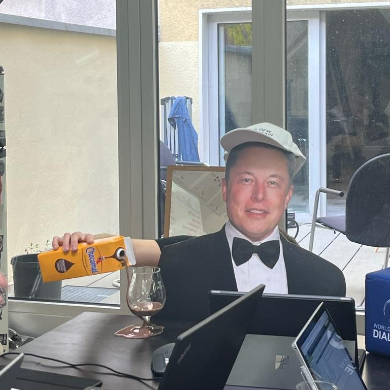 WB_Dialogue's tweet photo. @elonmusk For those wondering: That was just split seconds before the tweet! @elonmusk if you want to enjoy some more, visit us at this years World Business Dialogue in Cologne on the 9-10th of June! 
https://t.co/5GWZI4ABaJ 
#ElonatWBD #deliciouschocolatemilk https://t.co/uFr4CKiWRd