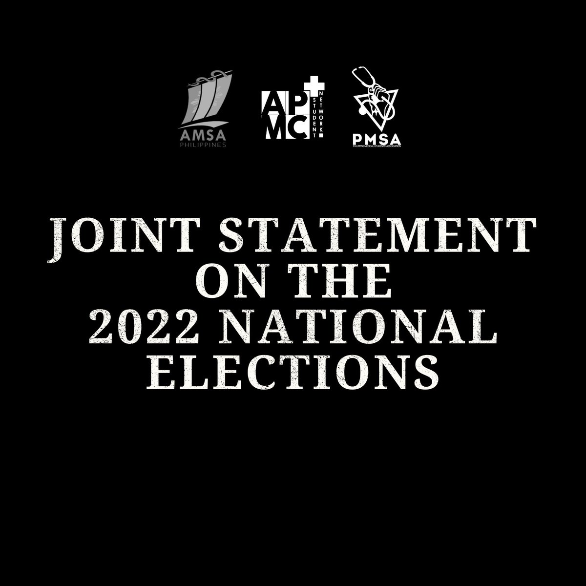 apmcsn's tweet photo. Together with @amsaphil and @PMSANational, as the largest national medical student organizations of the country, we stand firm for justice and truth, for the sake of a clean and transparent election.

This is no longer about color nor political party. https://t.co/Gx7kM9lgh7