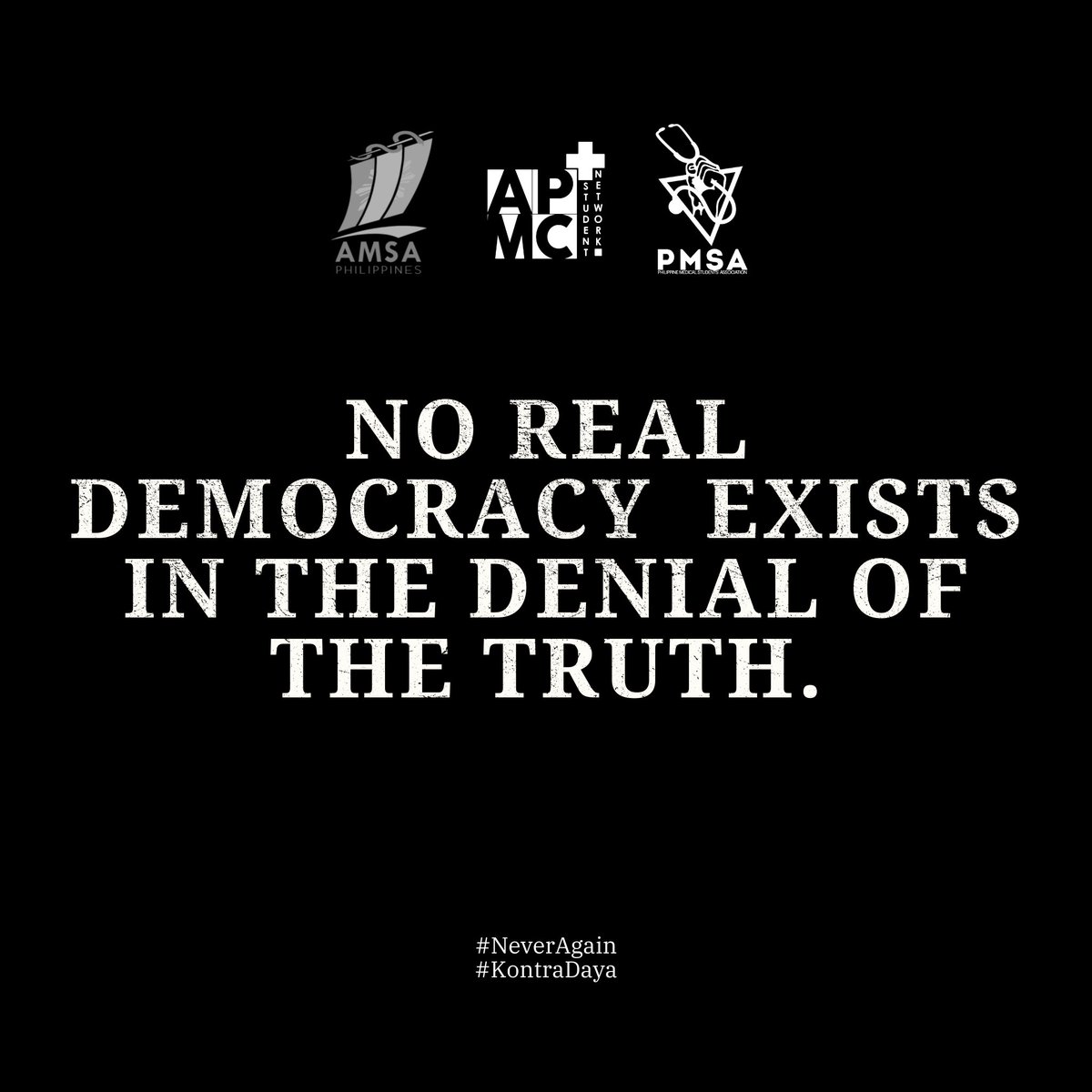 apmcsn's tweet photo. Together with @amsaphil and @PMSANational, as the largest national medical student organizations of the country, we stand firm for justice and truth, for the sake of a clean and transparent election.

This is no longer about color nor political party. https://t.co/Gx7kM9lgh7
