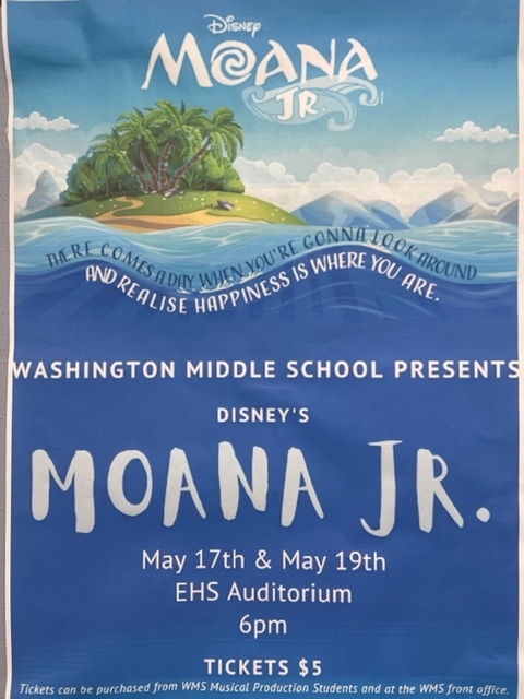 WMSSteamAcademy's tweet photo. Moana Jr. will be May 17th and 19th 6:00 pm at the EHS Auditorium. Tickets are $5.  Please come support our students! They have worked extremely hard! https://t.co/Lkgeyadwys