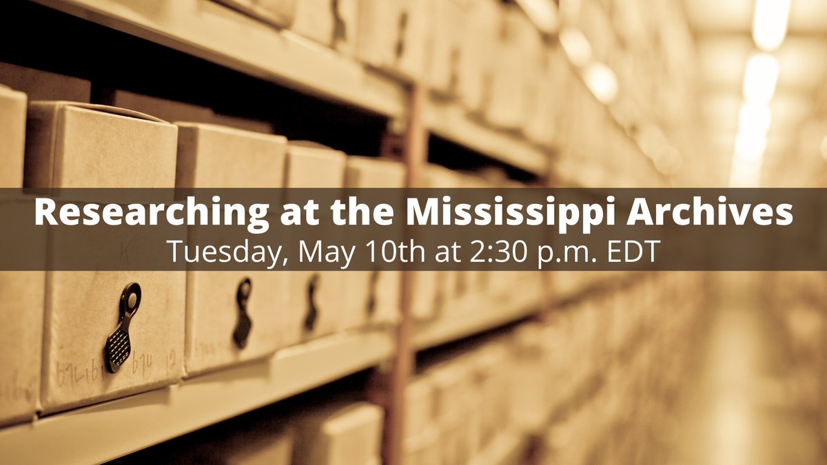 Join us this afternoon at 2:30 p.m. EDT for a #FREE, virtual program by Ally Mellon on what resources the <a href="/MDAH_Official/">MS Depart. of Archives & History</a> has to offer! 

Click here to register: acpl.libnet.info/event/6533693 

#familyhistory #genealogy #AncestryHour