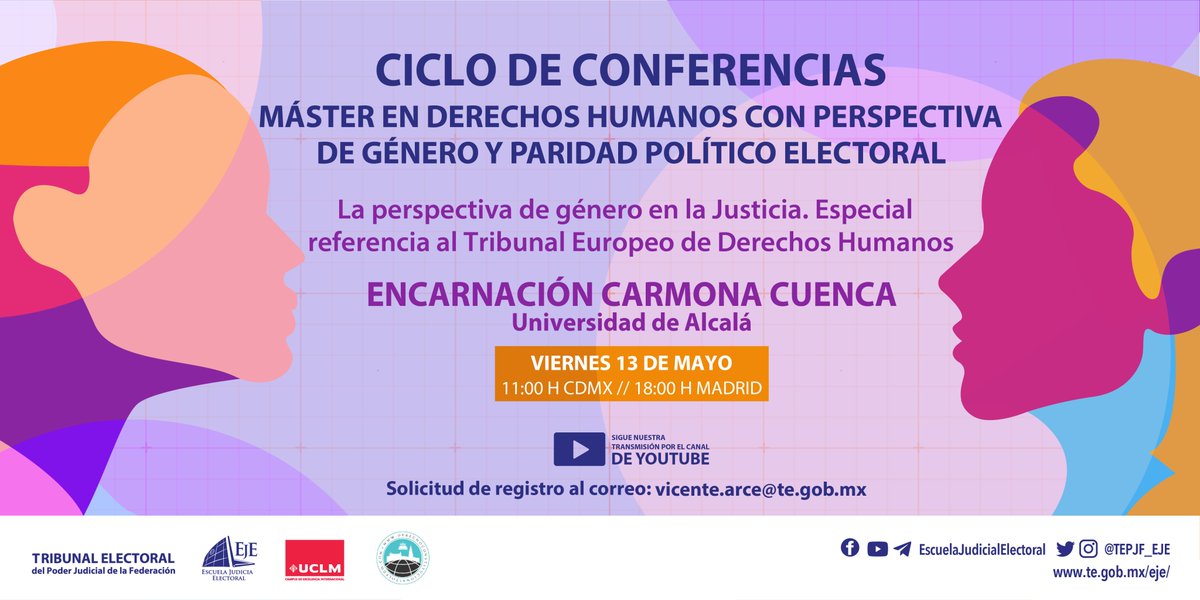 Escuela Judicial Electoral (@tepjf_eje) on Twitter photo #CicloDeConferencias
🟪 Envíanos un correo para registrare a esta charla sobre el #TEDH y la perspectiva de género
📫 vicente.arce@te.gob.mx #CicloDeConferencias
🟪 Envíanos un correo para registrare a esta charla sobre el #TEDH y la perspectiva de género
📫 vicente.arce@te.gob.mx