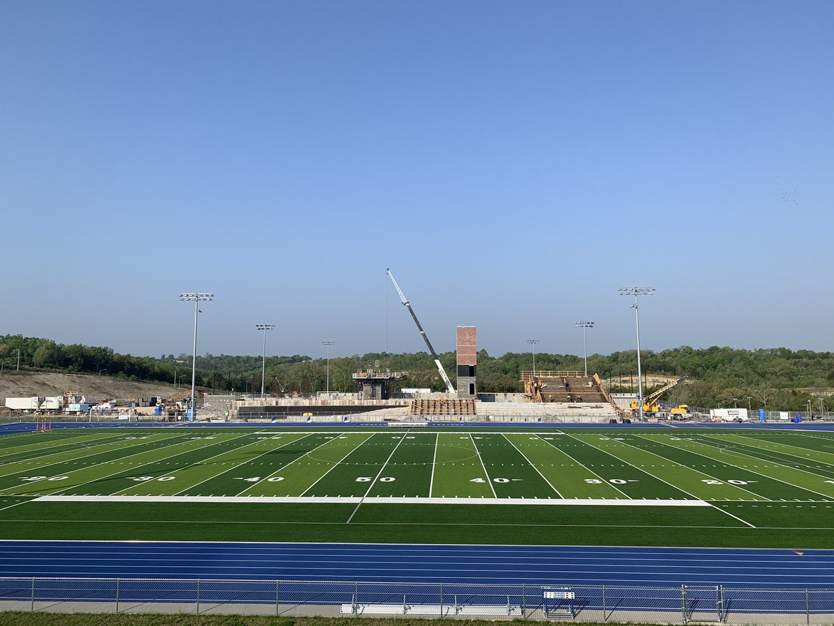 rktect_1's tweet photo. Construction progress @CCHSCavs stadium continues with beautiful weather. This view is from the school side of the stadium and you can see the brick starting on the stair tower. #jcschoolsprogress https://t.co/OV5Omm17Uk