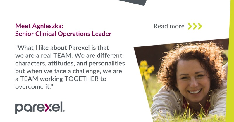 Parexel's tweet photo. It’s the people that make Parexel! Meet Agnieszka! Agnieszka is a Senior Clinical Operations Leader at Parexel in #Poland. Learn more about the skills needed for her role, the challenges and #teamwork she experiences. #ClinicalOperationsLeader #RecruitingWithHeart #TalentTuesday