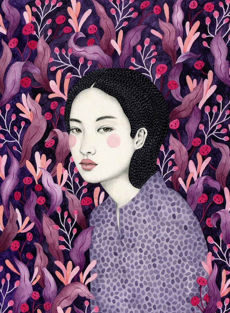 'Lucinda' by Sofia Bonati, a self-taught artist from Argentina, known for her portraits of women against a patterned backdrop #WomensArt