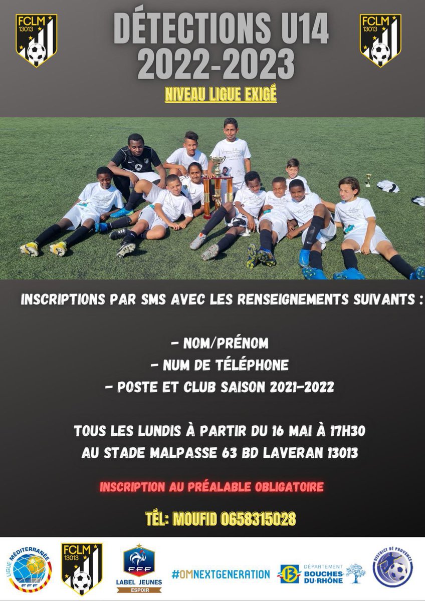 FclMalpasse's tweet photo. Les sessions de détections #U14 pour la saison prochaine débutent à compter du lundi 16 mai 2022 🚀

🕵🏾 Coach @GuerintChnine 

#Malpassé #TeamFCLM https://t.co/RdVD6H5uc4