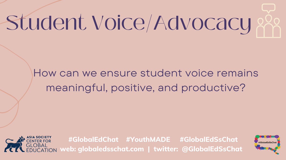 GlobalEdSsChat's tweet photo. Q6 How canwe ensure student voice remains meaningful, positive, and productive?
#GlobalEdSsChat #GlobalEdChat #YouthMADE https://t.co/pa5SGqun2X