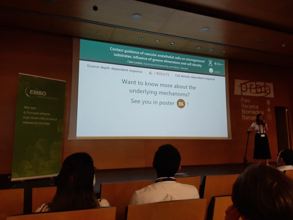 ClaRamonLozano's tweet photo. Do not miss @ClaireLeclech poster at the #EMBOBuildNetworks to know what are the mechanisms to detect microgrooves🤔🤓 https://t.co/DXzkiOLLtz