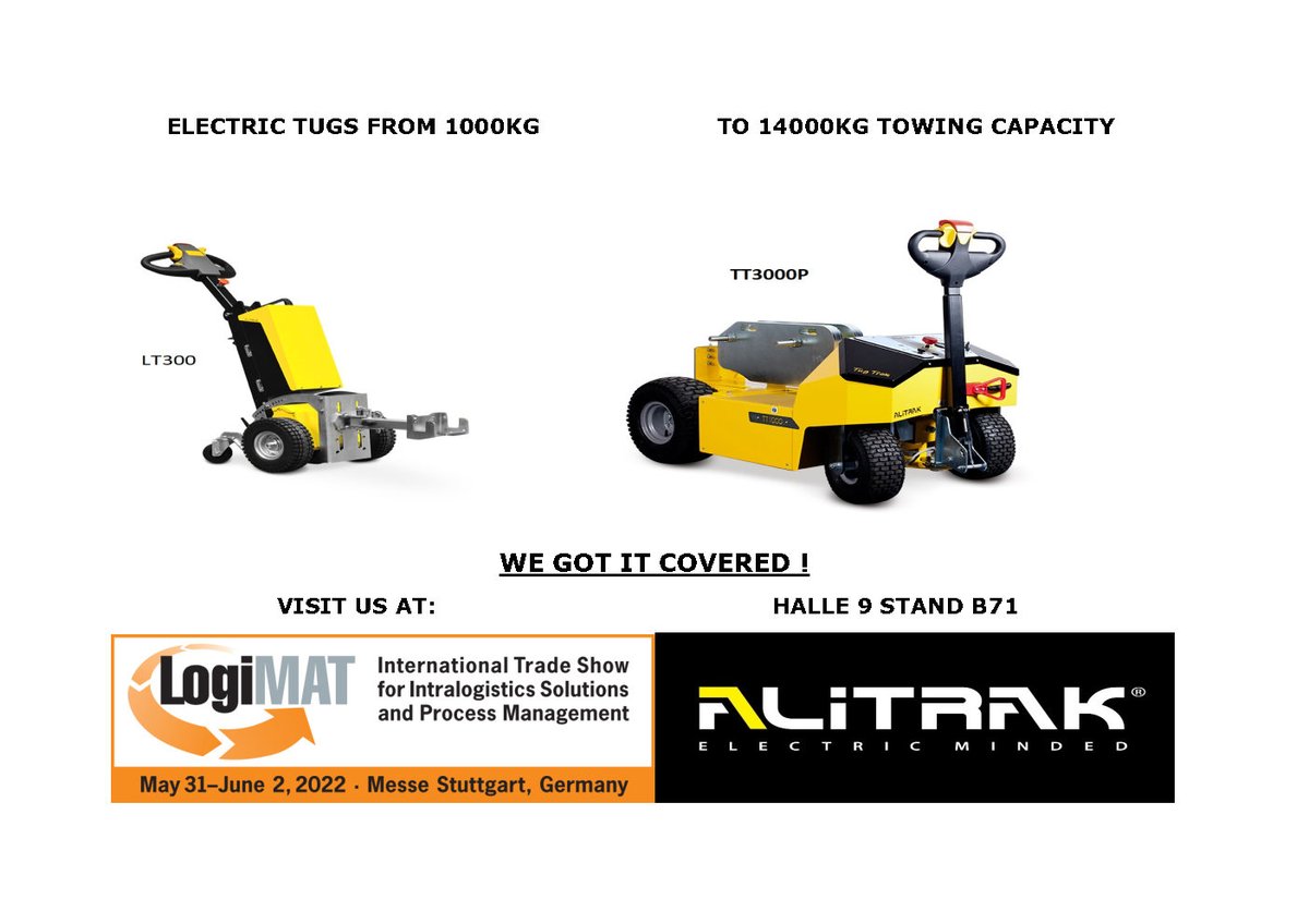 AlitrakSales's tweet photo. Only 20 days left to Logimat 2022! Can't wait to see you there!
#logimat2022 #electrictug #logistics #smartlogistics #electricminded #safetyatwork https://t.co/fGdC8pezVE