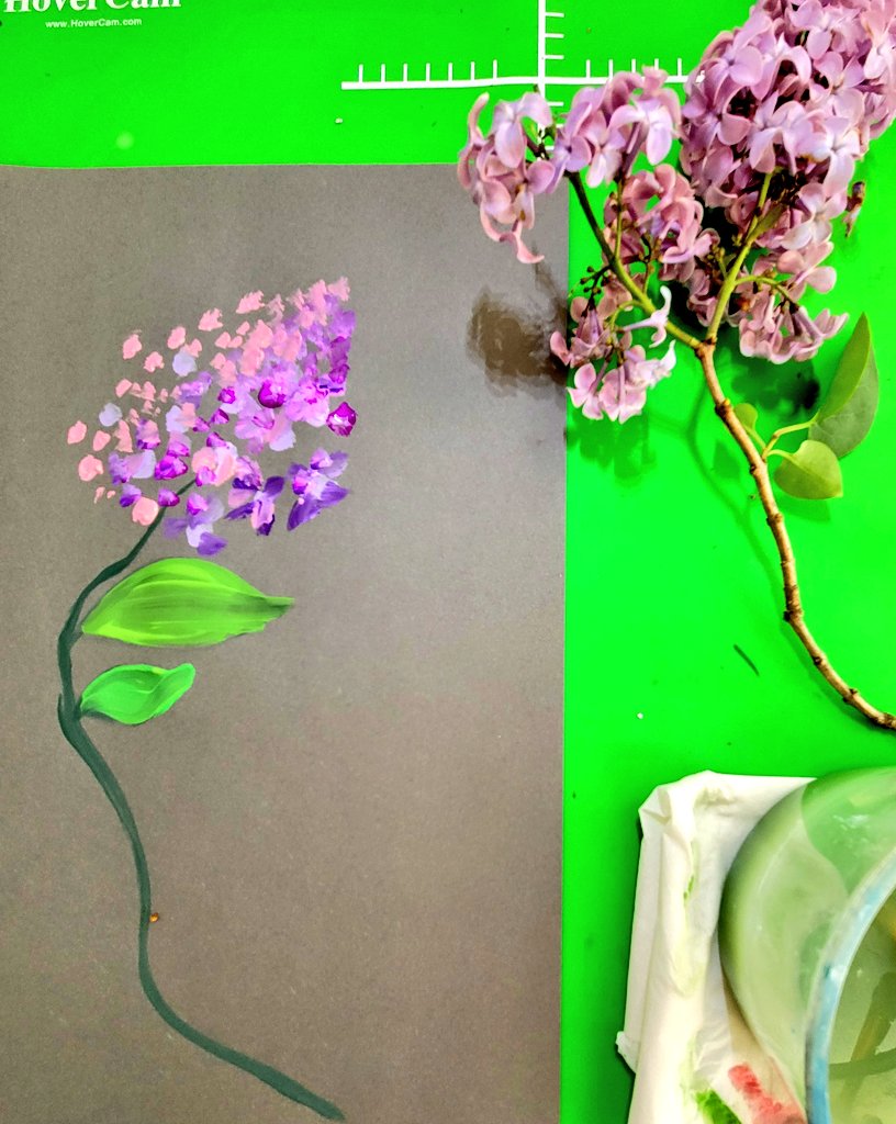 JuliaGoggi's tweet photo. Invitation to paint lilacs and wisteria. The olfactory is our oldest sense. We loved experiencing the strong florals of spring blossoms. #thirdteacher #processart #provocation #atelierista #invitationtocreate @WPSSicomac https://t.co/VR5S3SFZjP