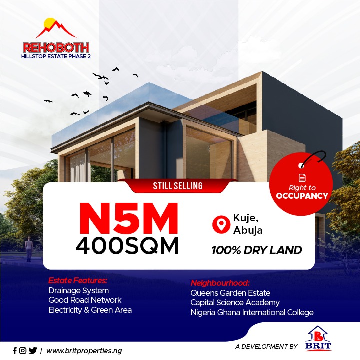 BritProperties's tweet photo. For our Abuja family and friends.... here is our beautiful Estate in the heat of the state capital, Rehoboth Hillstop Estate Phase 2.
Price: 5million naira
location: Kuje Abuja
Title: Right of Occupancy
#Hillstop
#StateCapital
#rehoboth
#Britproperties https://t.co/0MMrwVNRfY