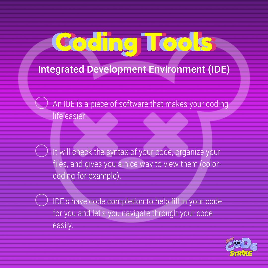SuperCodeClub_'s tweet image. IDE's are AWESOME when it comes to #coding because they're so versatile. From helping identify errors to organizing your code to make it easier to read at a glance, they're a LIFESAVER for beginner #programmers.
#codingtool #integrateddevelopmentenvironment #IDE