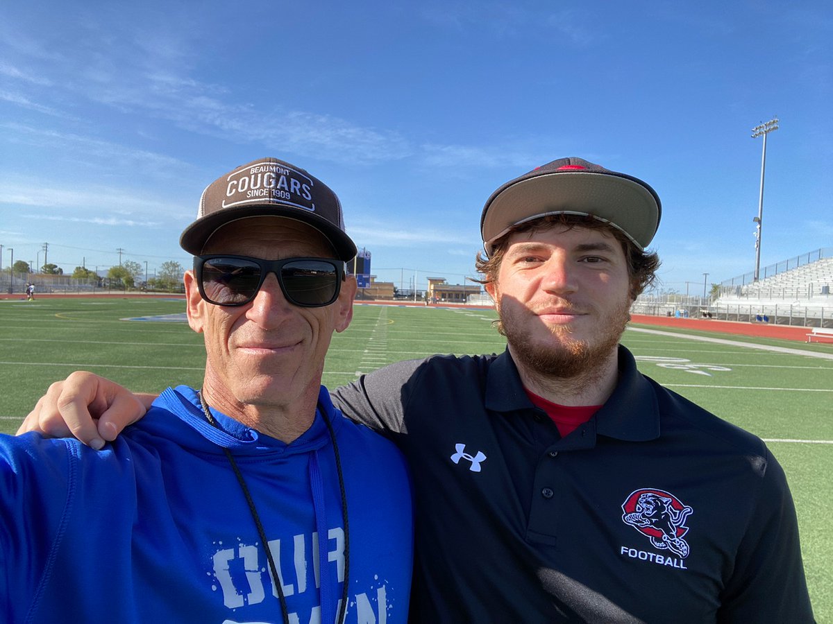 CoachVGonzalez's tweet photo. Great meeting @CoachSteiny at Beaumont HS this morning! Definitely some talented Cougars coming through. #PantherPride https://t.co/MxzmFwHnQL
