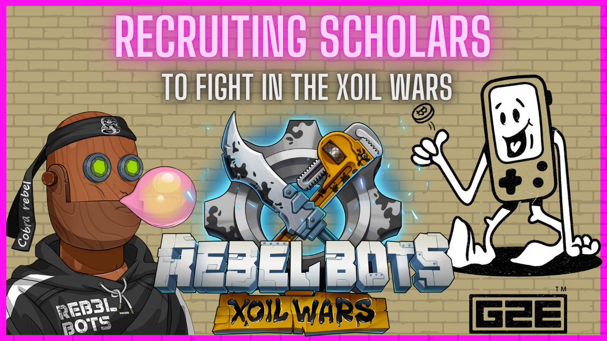 Cryptopunkgg's tweet photo. REBEL BOTS | P2E NFT GAME | GUILD TO EARN | RECRUITING SCHOLARS

We are recruiting - Join us! 💥💥💥🤖🤖🤖

https://t.co/A4EIhWk1Eb

Follow @GuildToEarn 

https://t.co/y0JA8xETjM

#PlayToEarn #NFTCommunity #Xoilwars #rebelbots 

@REBEL_BOTS https://t.co/5pAdAWvspr