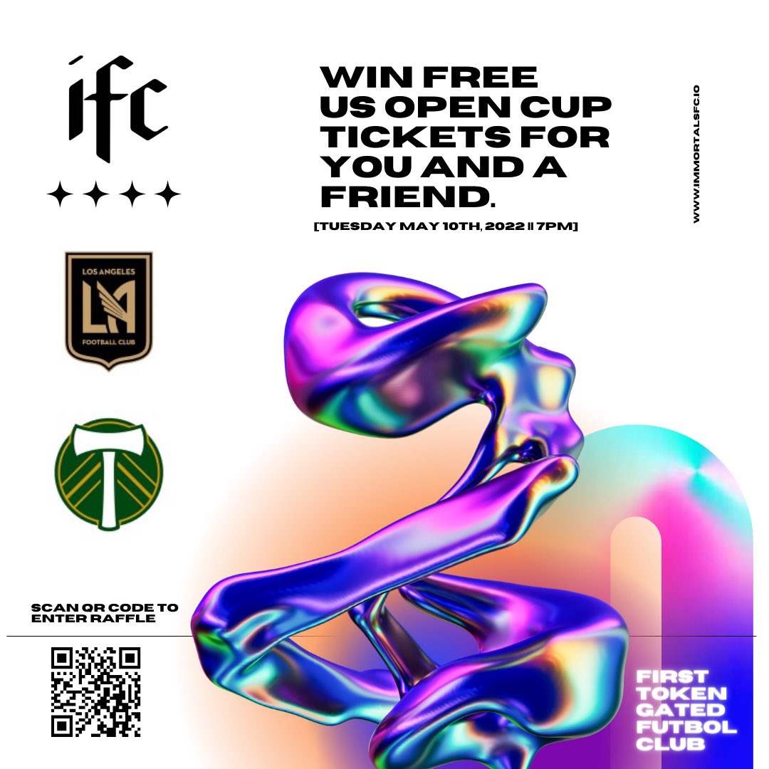 Immortalsfc's tweet photo. Enter to win tickets for tonight’s @LAFC game. Join our discord to enter the raffle. Going down at 12pm PST. https://t.co/EVpHkg8Z5z https://t.co/z0WihgZb7I