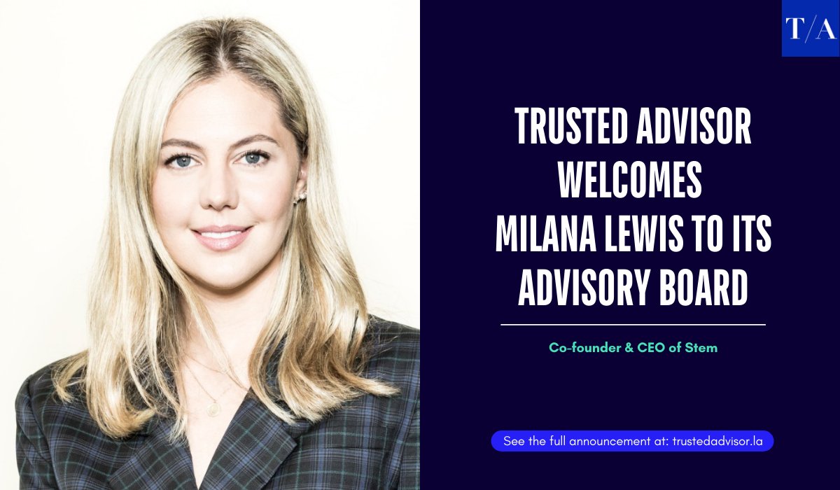 TrustedAdvsrLA's tweet photo. Very happy to welcome Milana Lewis, Co-founder and CEO of Stem, to our Advisory Board! #AdvisorySpotlight @milana @stem https://t.co/7hybeganmh