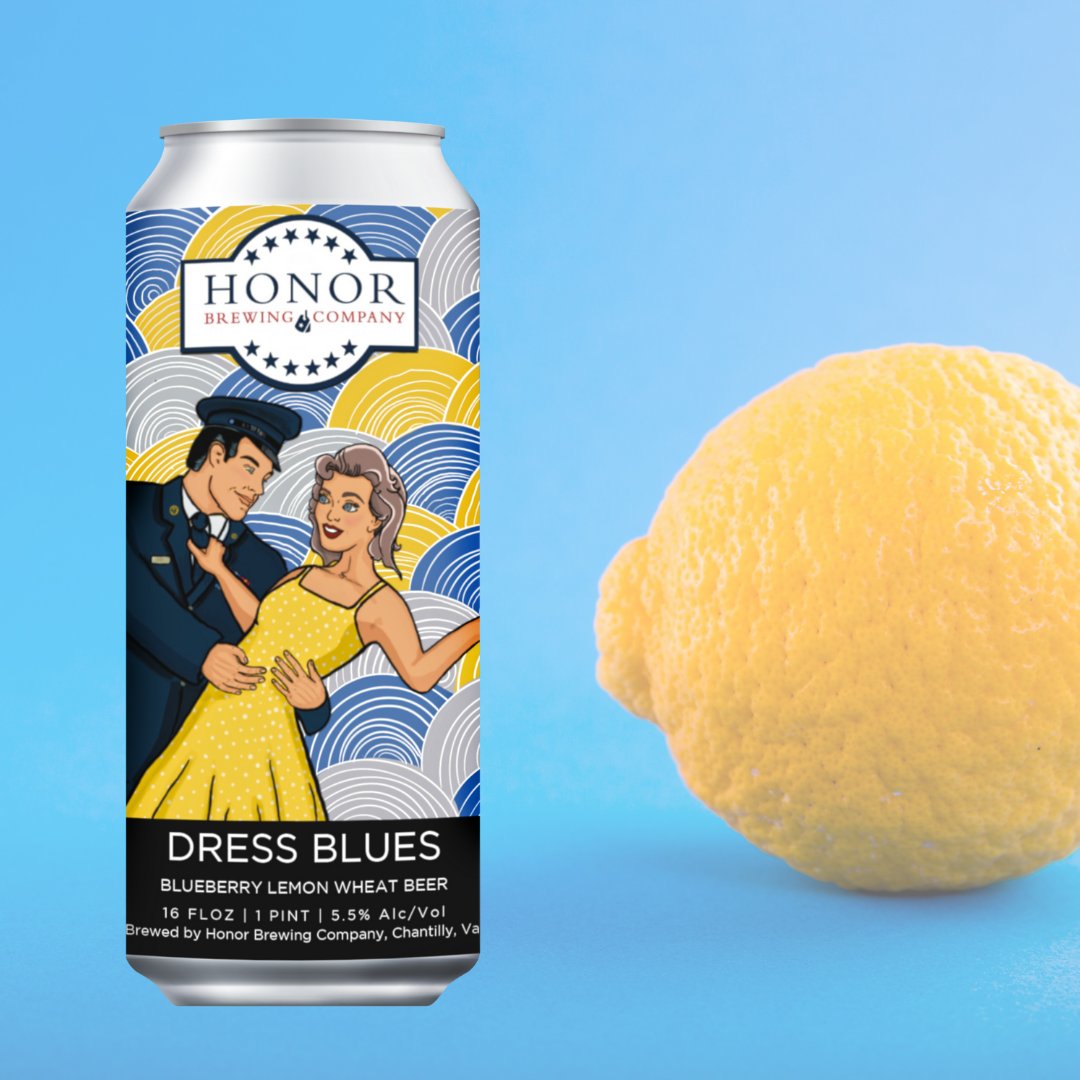 NEW BEER ALERT: DRESS BLUES! A refreshing take on an American Classic,  this wheat ale comes dressed with bright lemon and blueberry for a  refreshing summer brew. #alwayshonor #craftbeer #cheerstofreedom #chantilly  #virginia #