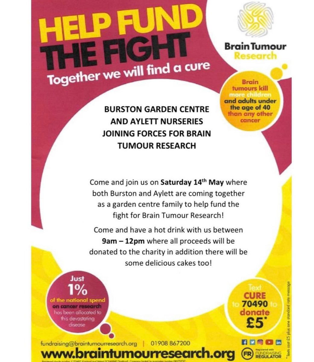 Two family garden centres coming together for the same cause. <a href="/braintumourrsch/">Brain Tumour Research</a> is very close to our hearts. Read why here braintumourresearch.org/stories/in-hop… #family #stalbans #fundraise #braintumourresearch #herts #burston #burstongardencentre #helpfundthefight