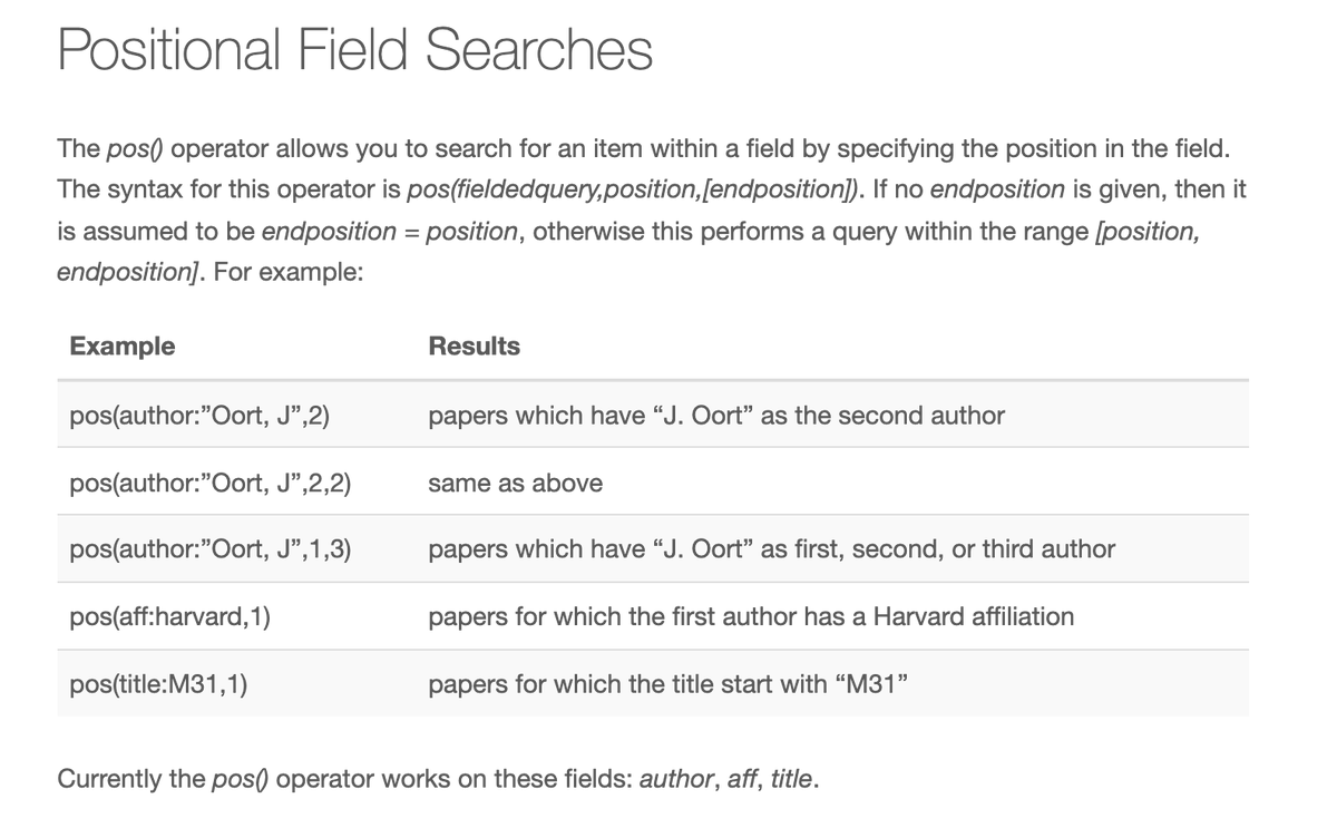 adsabs's tweet photo. Make a query even more specific with a positional search "pos()" . For example, search by second or third author! The positional search works on author, aff, and title. Learn more at https://t.co/JeFVGZkwOh π #ADShelp #ADSsearchTips https://t.co/Gib95K4LpF