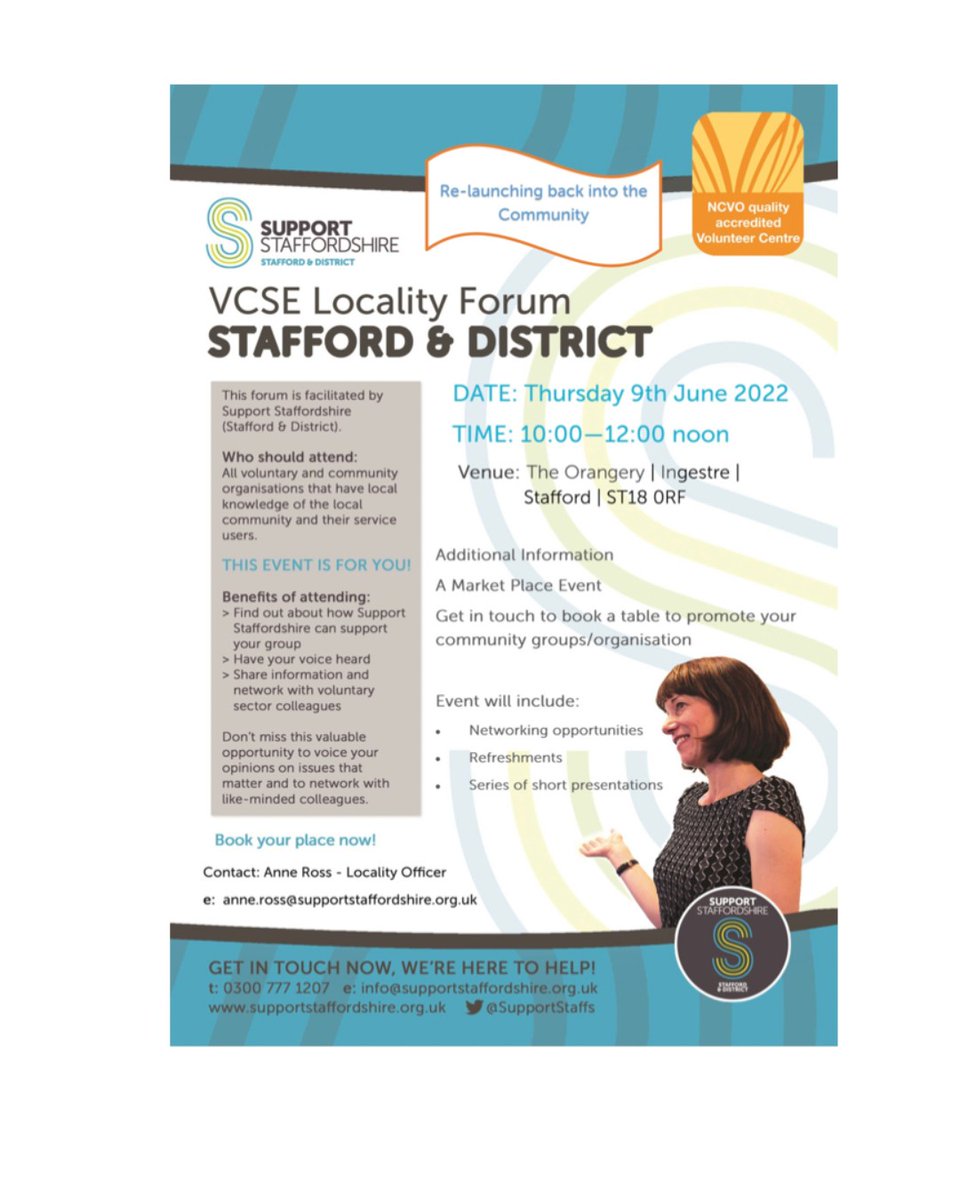 The Orangery Ingestre (@ingestreo) on Twitter photo Support Staffordshire are at The Orangery on the 9th of June holding an information and networking event for local voluntary and community organisations. If you'd like to take part please get in touch with Anne Ross on anne.ross@supportstaffordshire.org.uk
#staffordshire Support Staffordshire are at The Orangery on the 9th of June holding an information and networking event for local voluntary and community organisations. If you'd like to take part please get in touch with Anne Ross on anne.ross@supportstaffordshire.org.uk
#staffordshire