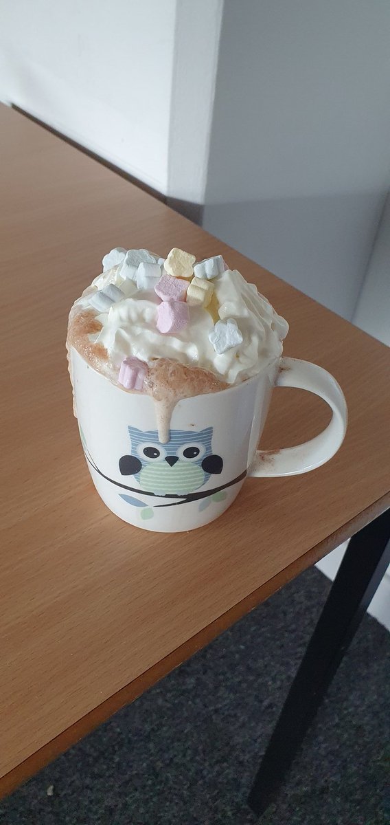 CFinlayy's tweet photo. Shout out to one of my wonderful colleagues who brought me this at the end of the day, hot chocolate with whipped cream AND marshmallows 😍 https://t.co/m5IkjMOs8S