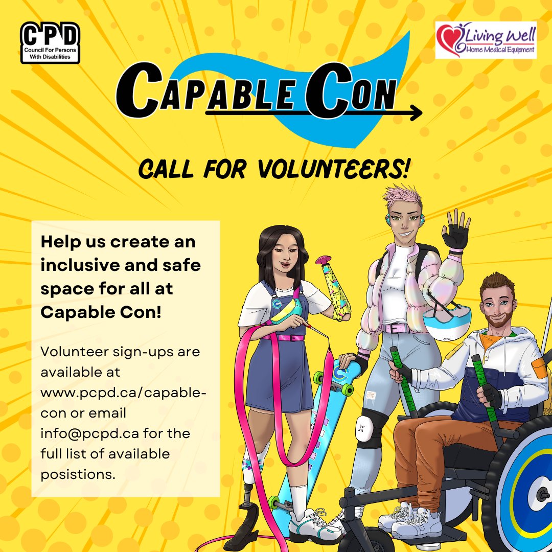 PTBOCPD's tweet photo. Volunteer opportunity! We are looking for Activity Leaders, Heavy Lifters, Sidekicks, and Setup and Take-down Crews for #CapableCon2022! 

#Volunteer with us and #BeTheChange by making Capable Con an inclusive and safe space for all! Sign up today! https://t.co/pyuNZhxBZe https://t.co/KDORHgGgB8