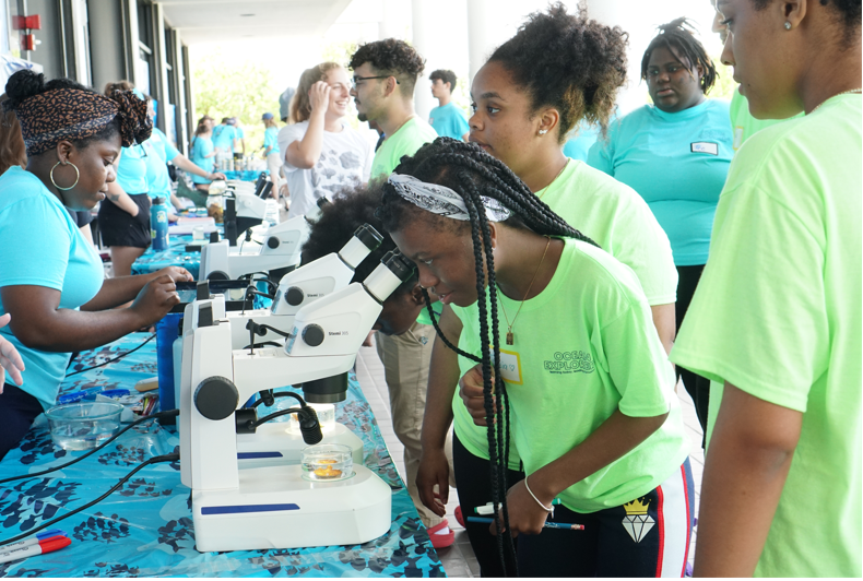 marinesanctuary's tweet photo. In "Marine World Magnified (@NOAAFisheries/@UMiamiRSMAS) and “Fintastic Faces” (@Cnidarians_Rock/@Cnidarians_Rock), #OceanExplorersMiami students were challenged to examine microscope specimens to match larvae to the adult #fish (mirroring their own journey towards adulthood). https://t.co/0cGMSHVJ4u
