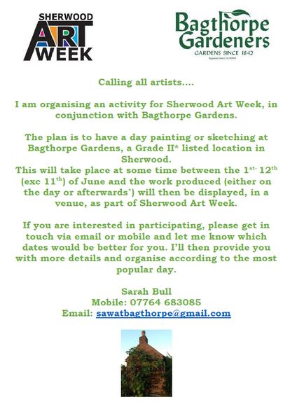 SherwoodArtweek's tweet photo. Would you like to join us for a day painting or sketching at Bagthorpe Gardens as part of Sherwood Art Week? 

Contact Sarah on 07764 683 085 or email sawatbagthorpe@gmail.com for more info

#SAW #saw22 #saw2022 #sherwoodartweek #artforeveryone #sherwood #nottingham #artists https://t.co/vqOagFF8pM