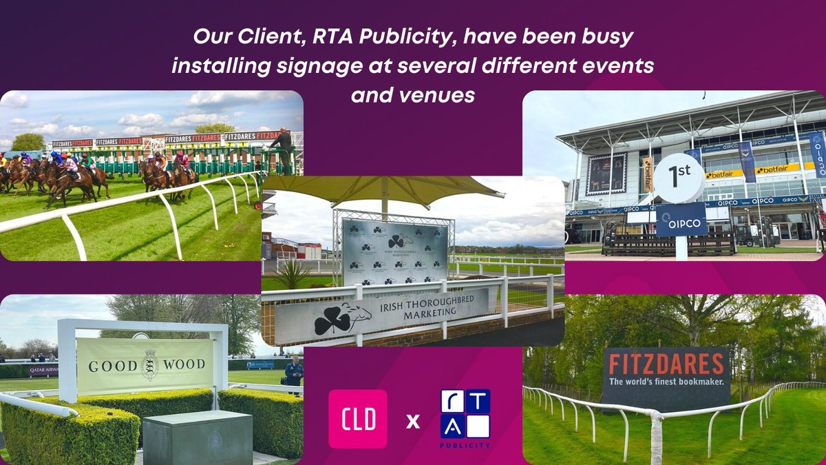 Our #client, <a href="/RTApublicity/">RTA Publicity</a>, has been busy installing lots of #signage at various different #events and #venues for lots of RTA's own clients recently, such as sponsors of racecourse events, rugby events, and greyhound racing! 🪧

rtapublicity.co.uk 📲