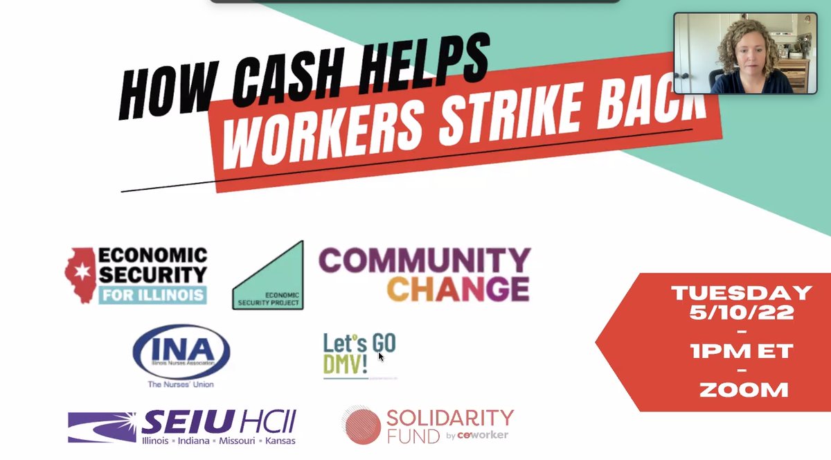 EconsecureIL's tweet photo. HAPPENING NOW! Jump on a webinar with @EconomicSecProj to hear how cash helps workers have the funds to strike back.
We believe a #guaranteedincome can help equip organizing workers with the funds to demand more.
https://t.co/4kIl5l1RBx https://t.co/j86L1bOrr0
