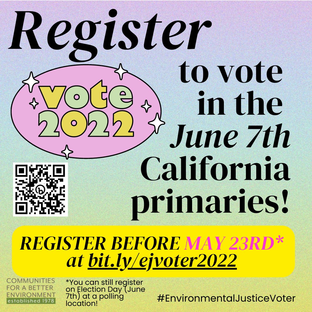 CBECal's tweet photo. The primary elections are just ONE MONTH from today! Make sure you are ready to vote by registering now! Visit our Rock the Vote link for an easy way to ensure your voice is heard! Register at https://t.co/T27DVBM2TT
#EnvironmentalJusticeVoter #CaliforniaMidterm #primaries https://t.co/5EWiPHsTvx