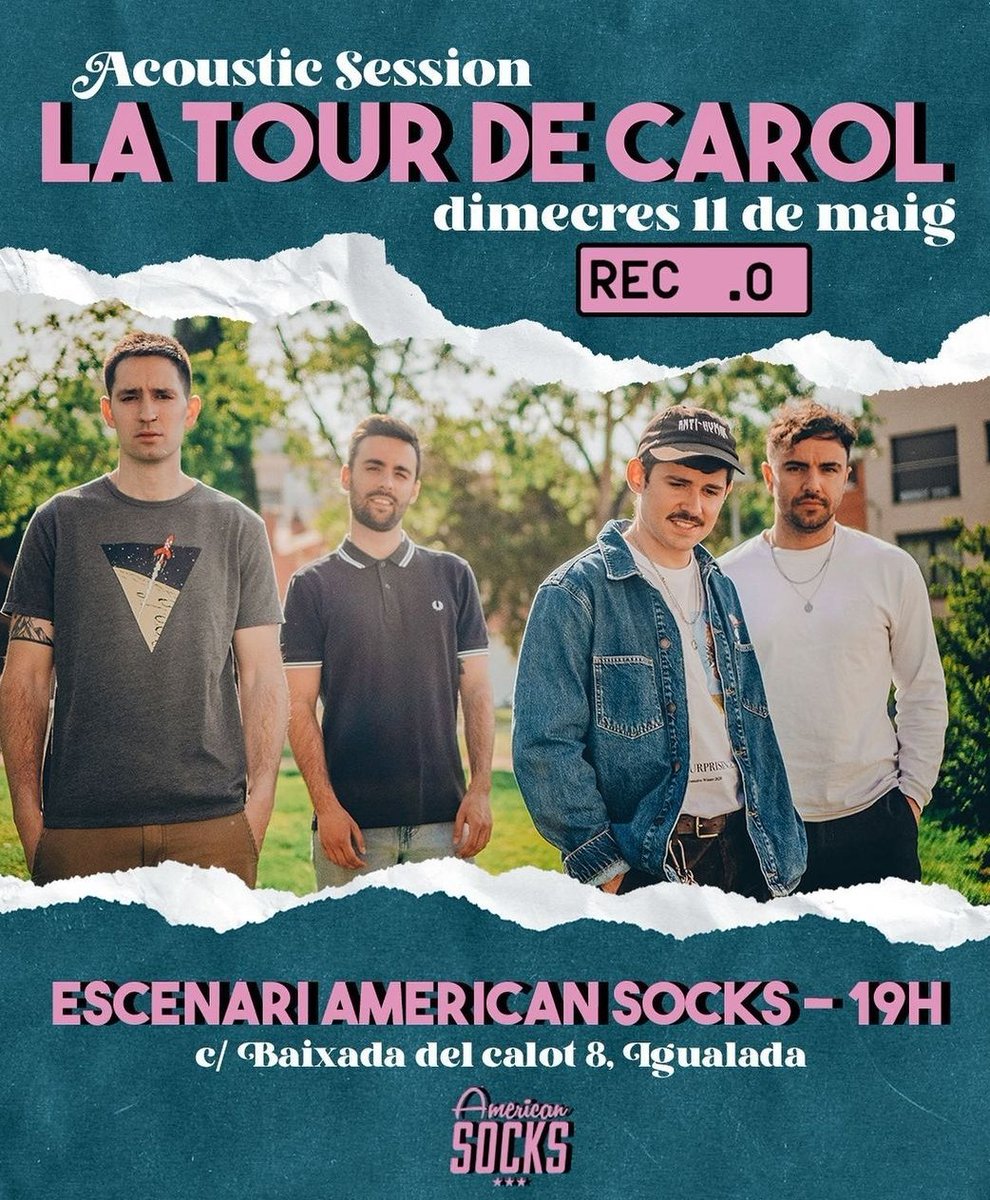 #AvuiSona <a href="/latourdecarol/">La Tour de Carol</a>, que han anunciat que demà actuen en acústic al <a href="/RECstores/">REC.0</a> d'#Igualada, presentant el seu nou disc amb la família d'<a href="/AmericanSocks/">American Socks</a>!

L'espectacle arrancarà a les 19h 👇
