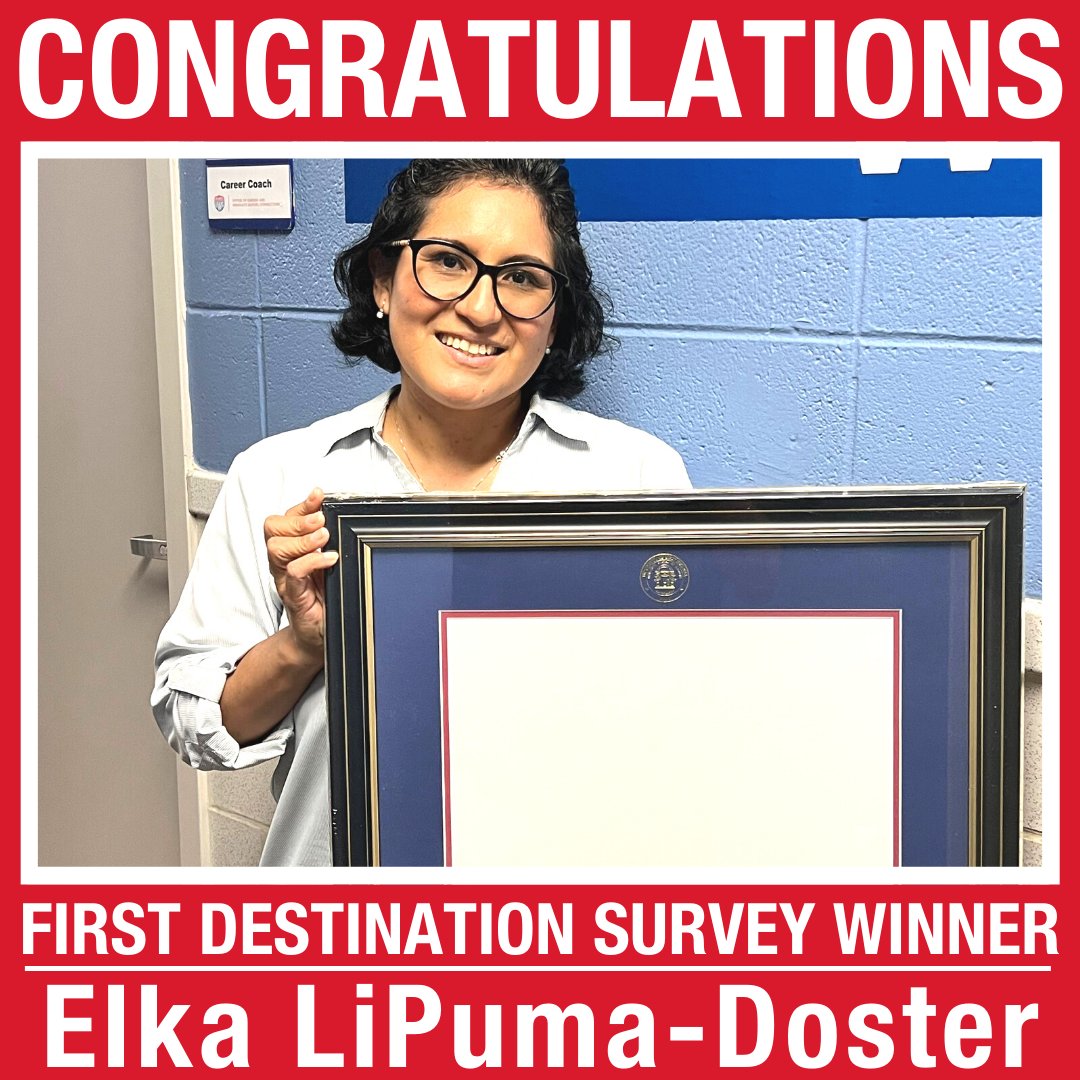 UWGCareer's tweet photo. Congrats to First Destination Survey winner Elka LiPuma-Doster on winning a free diploma frame from the UWG bookstore @UWGAuxServices! Wishing Elka and all over graduates the best of luck in their career plans! #gowolves #careers #graduation #firstdestinationsurvey #uwgbookstore https://t.co/31sb2arda6