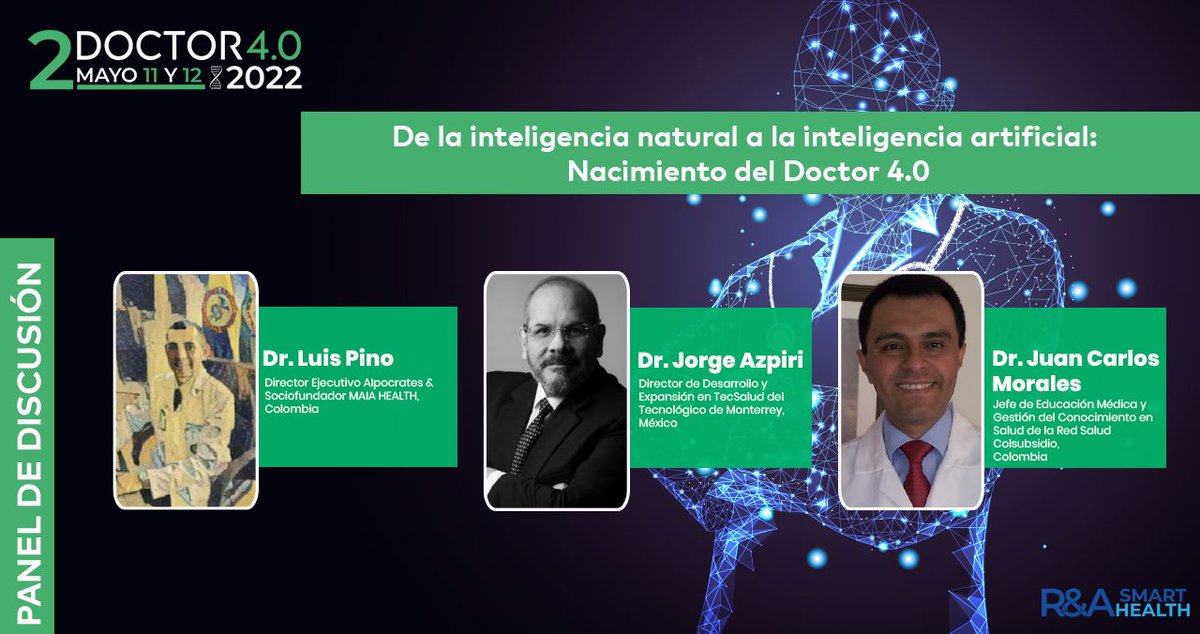 RozoAsociados's tweet photo. Mañana nos estarán acompañando el Dr. @docpino2, Fundador AIpocrates, Dr. Jorge Azpiri, Dir. Desarrollo y Expansión en Tecsalud, México y Dr. Juan Carlos Morales, Jefe de Educación Médica en Red Salud Colsubsidio👉https://t.co/8gXBQF66CR
#paneldediscusión #Doctor4.0 #mejorsalud https://t.co/YPzJIgJwDM