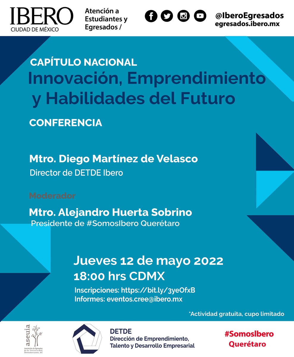 ¿Cuál es la importancia de la innovación, el emprendimiento y de las habilidades para el futuro? Únete a la conversación este jueves 12 de mayo, a las 18:00 horas

Registro 👉bit.ly/3yeOfxB