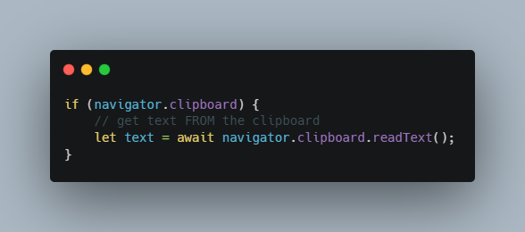 AltafKhokhar8's tweet image. JavaScript - How to get text from Clipboard : 
#javascript #javascriptTutorial #webdeveloper #FrontEndDeveloper #100DaysOfCode #learnJavascript
