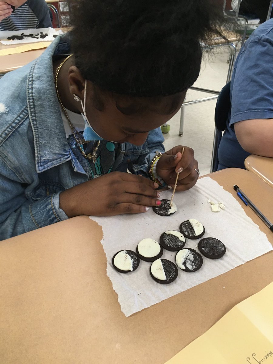 SNBing's tweet photo. ⁦@jdbillscnzm⁩ ⁦@WestGeneseeCSD⁩ Sometimes you just have to “Consume the Moon!”  #lunarphases #middleschool #science #handson #schoolisfun #astronony https://t.co/KLKnWRM4X4