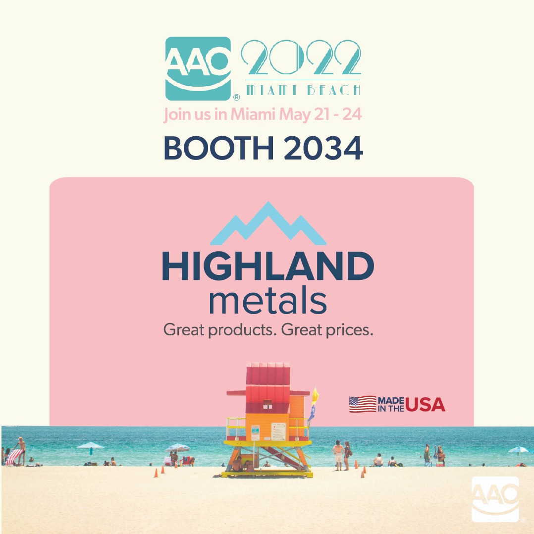 HighlandMetals's tweet photo. Come visit us at booth #2034 during the 122nd AAO Annual Session in Miami, Florida from May 21 - 24!
Shop Highland Metals products today at https://t.co/qlGVzofI4p https://t.co/Q4iyiN2AAk