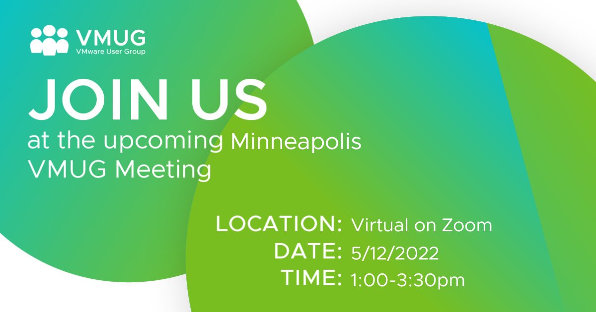 Join us this Thursday, May 12th, for a virtual VMUG event at 1:00pm!  Turbonomic is presenting on App performance, Joseph Griffiths offers insight on eliminating tech debt and community sessions from local members. Plus, win prizes! Register today!
my.vmug.com/s/community-ev…