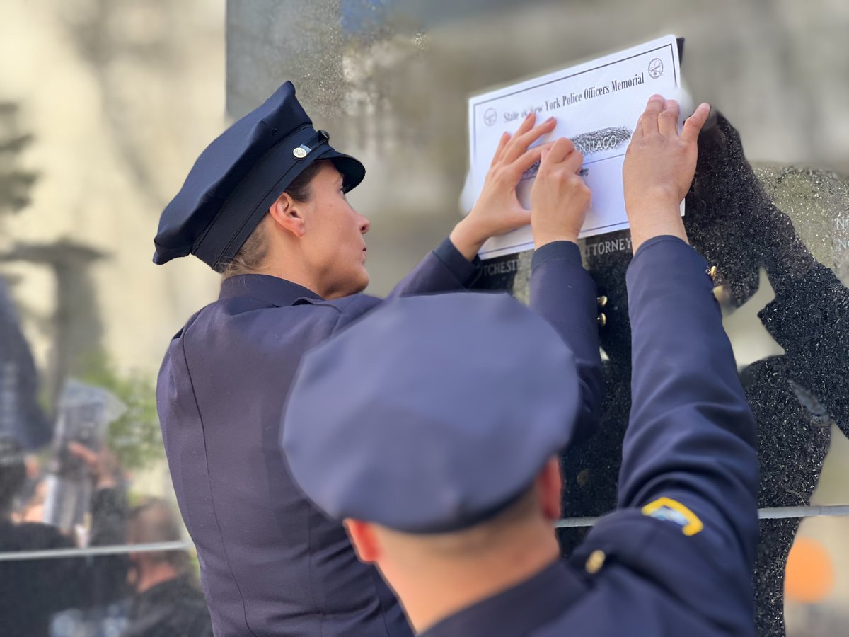 NYPDPC's tweet photo. The Police Memorial Wall in Albany represents 1,717 heroes who made the ultimate sacrifice in the line of duty. Today, we honored 49 fallen officers from across NY, 42 from the NYPD, whose names are now etched in the granite for eternity — and our hearts forever. #NeverForget https://t.co/crnzyACFg5