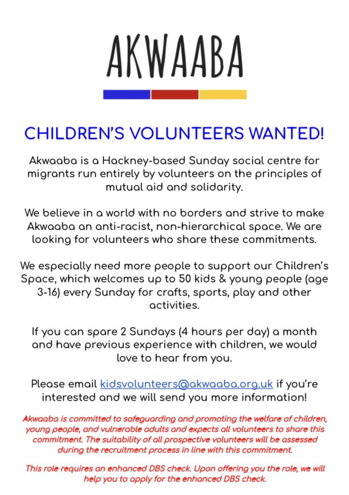 We’re reopening our Children’s Space after more than two years but really need more volunteers to stay open. Help us out with a RT &amp; sharing our flyer with anyone who might be interested!
(Image text in thread below)