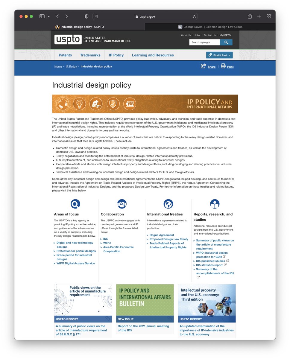 design for design law - @USPTO launched today a new website specifically focusing on industrial design policy

#designpatent #designlaw