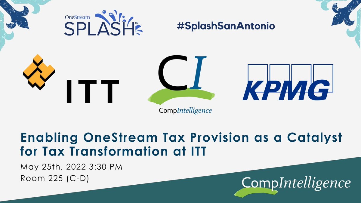 CmpIntell_CPM's tweet photo. Are you attending Splash in San Antonio? You can't miss ITT OneStream Tax Provision Implementation, learn how @itt inc OneStream Intelligent Finance Platform enabled ITT to implement a single source of truth for the financial/tax close and data collection process. https://t.co/zxCzhqan5d