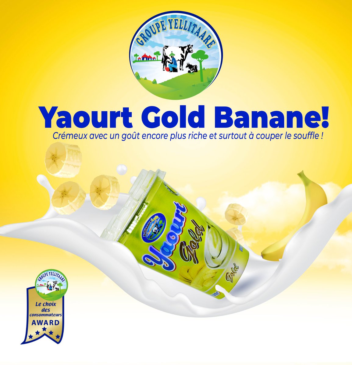 yellitaare_sn's tweet photo. Yaourt Gold Banane!
Crémeux avec un goût encore plus riche et surtout à couper le souffle !
Yellitaare, le choix des consommateurs!
#ConsommonsLocale
#GroupeYellitaare
#YellitaareLait
#YaourtSenegal
#Lait
#Laitsenegal
En savoir plus
https://t.co/2S9ytRztE1 https://t.co/m8uNb8PcTn