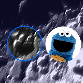 JohnBarentine's tweet photo. From my astrophotographer friend Scott this a.m.: "Please stop whatever you are doing: I have discovered Cookie Monster on the moon."

"Pardon the blurry, Sasquatch-level photo, I grabbed this on a non tracking scope when I realized the scientific significance of my discovery." https://t.co/vUWI8p6Fst