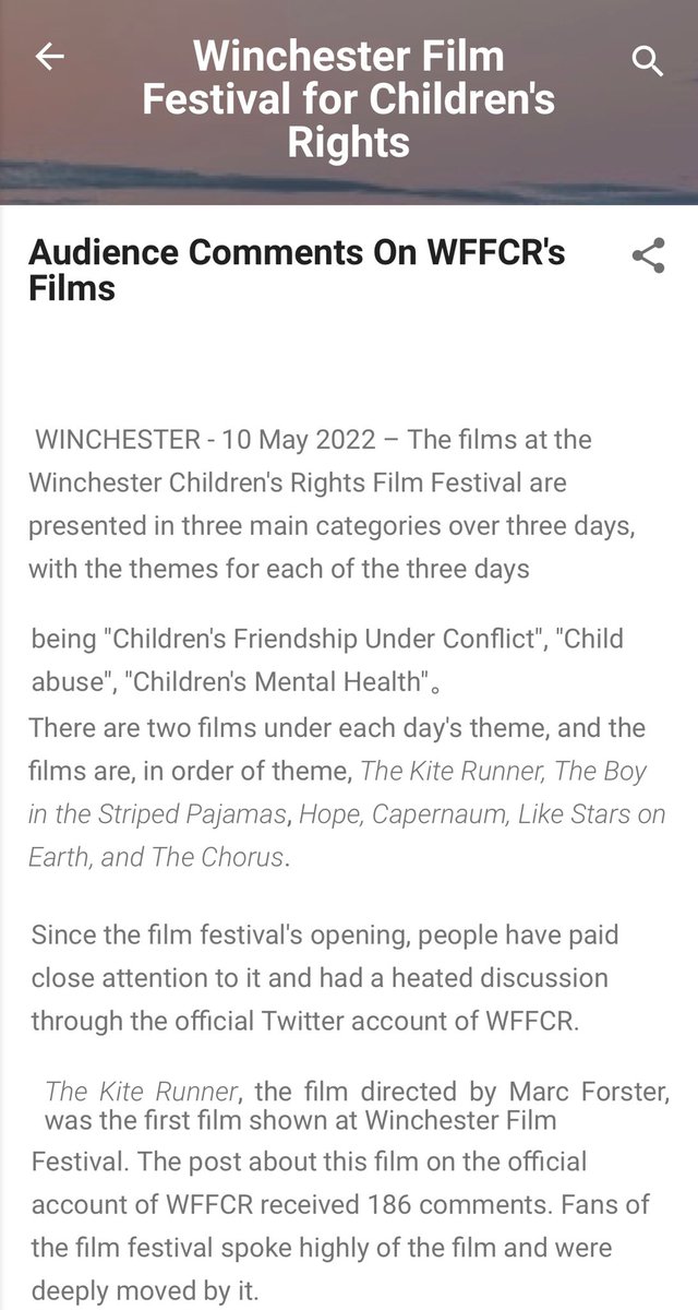 WFFChildRight's tweet photo. The news report for #wffcr has been released, about the audience comments on WFFCR films. #Childcare #ChildrenRight #childrenrights #childrensmentalhealthweek #FilmFestival https://t.co/C9eqEoY3q8