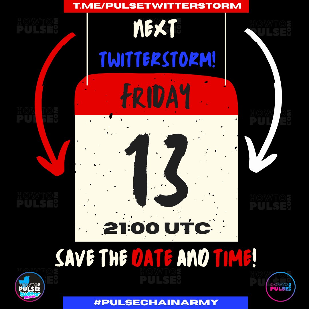 Join us for yet another MASSIVE #Twitterstorm to save #crypto with #pulsechain. #howtopulse 

Retweet this to let people know

@howtopulse has put in a LOT of working to get ready for the BIGGEST  #pulsechain Twitterstorm ever!!

Join: t.me/pulsetwitterst…